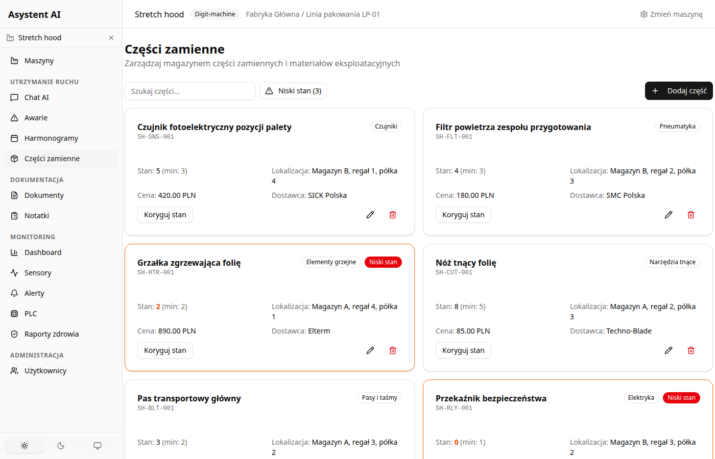 Zarządzanie częściami zamiennymi